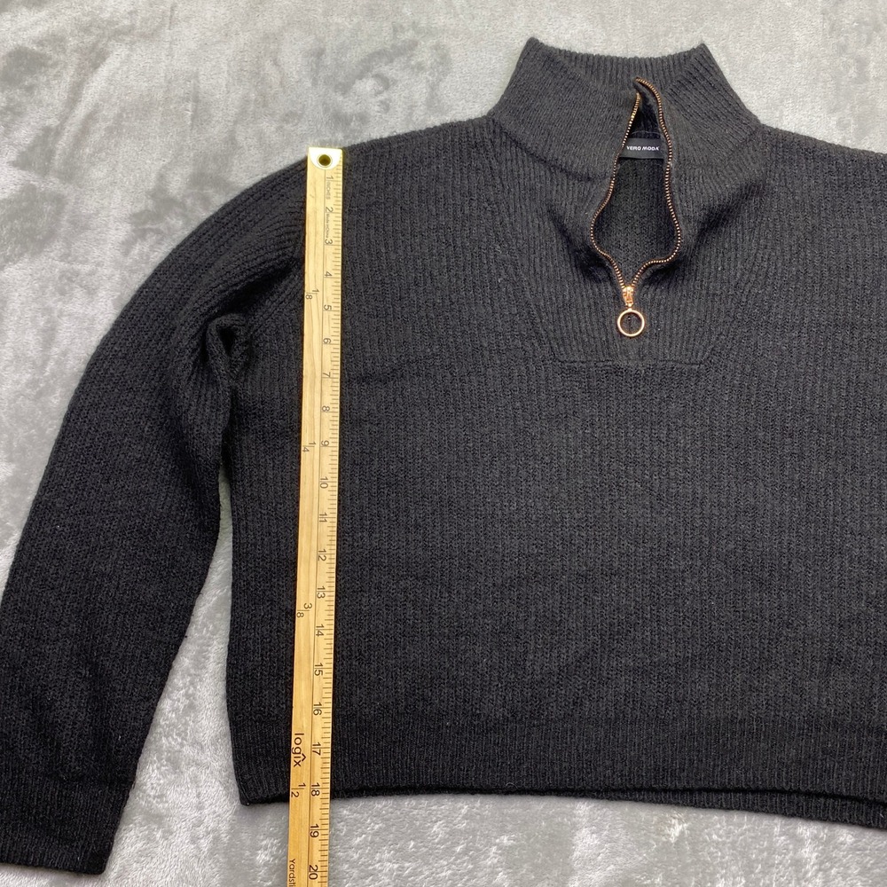 Vero Moda Womens Black Ribbed‎ Quarter Zip Sweater High Neck Rose Gold Pull S - Picture 2 of 9